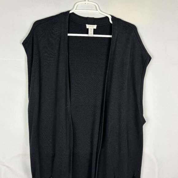 Chico's Long Duster Sweater Vest Sz 3 (XL) Office Lagenlook Cotton Minimalist - Picture 2 of 8
